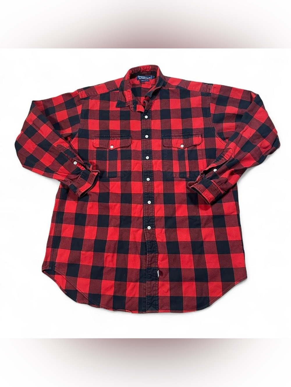Polo Ralph Lauren Men’s Vintage Cotton Button Up Buffalo Plaid‎ Flannel Shirt L